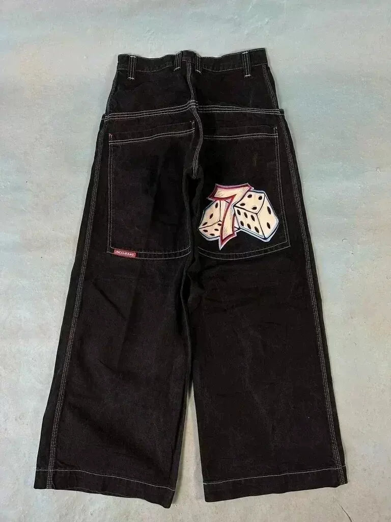 Loose straight jeans Men's retro embroidery hip -hop Gotter street clothing Harasuku Men's cross -border casual pants