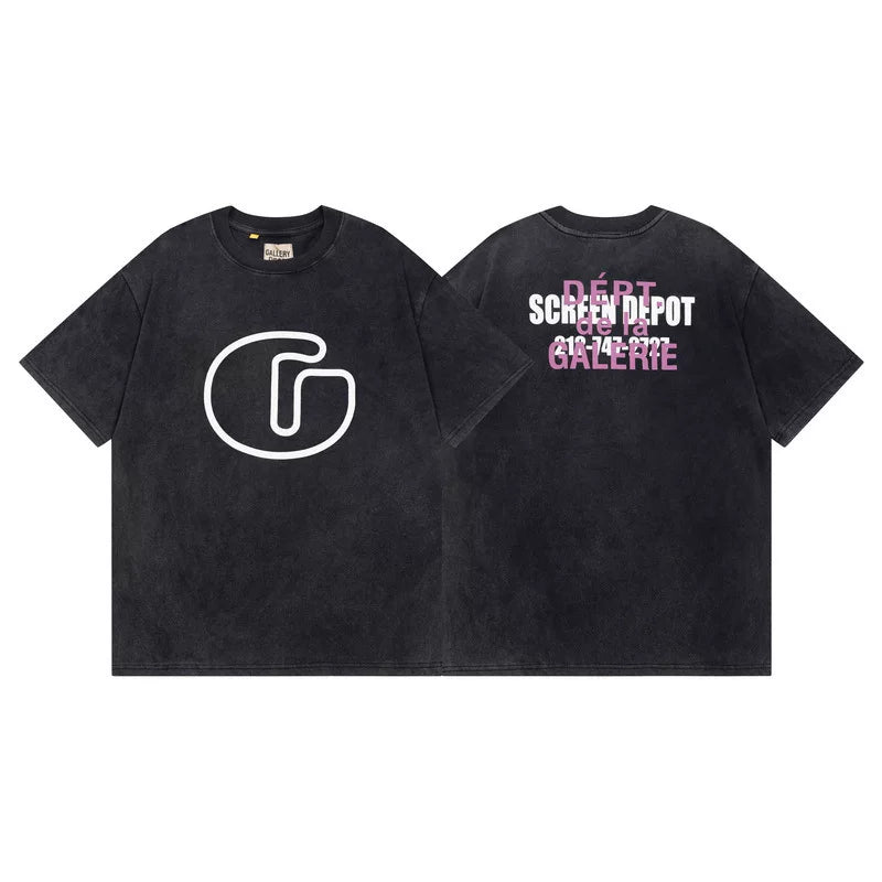 Outdoor single Gallery Depot color splashed ink letter print washed vintage trendy brand short sleeved high street graffiti T-shirt for men