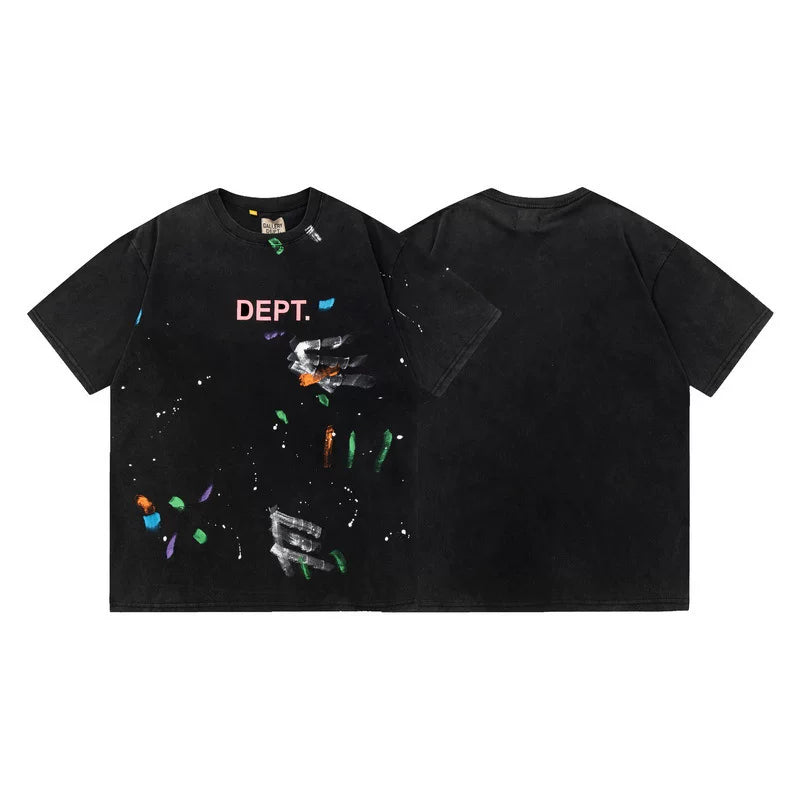 Outdoor single Gallery Depot color splashed ink letter print washed vintage trendy brand short sleeved high street graffiti T-shirt for men