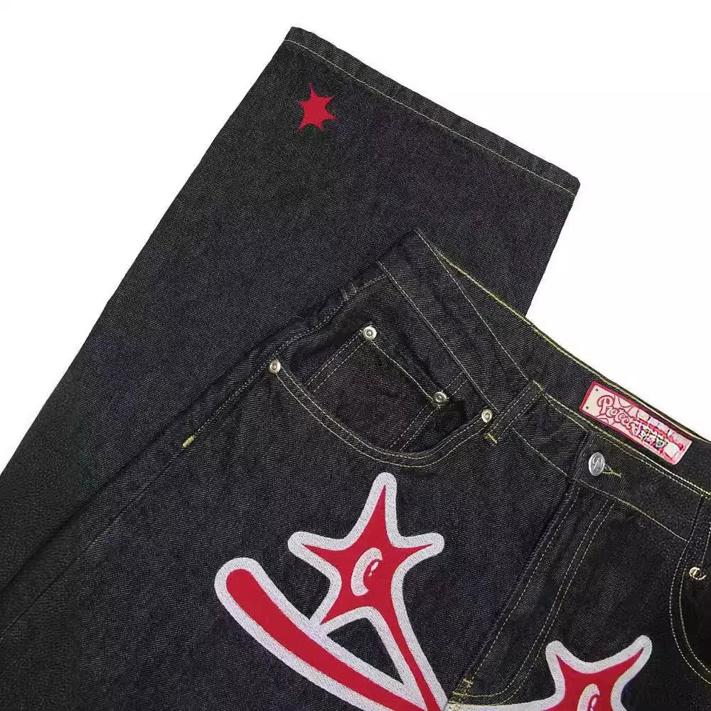 Hip hop trendy American retro men's pants Street summer casual straight leg pants European and American printed elastic neutral pants