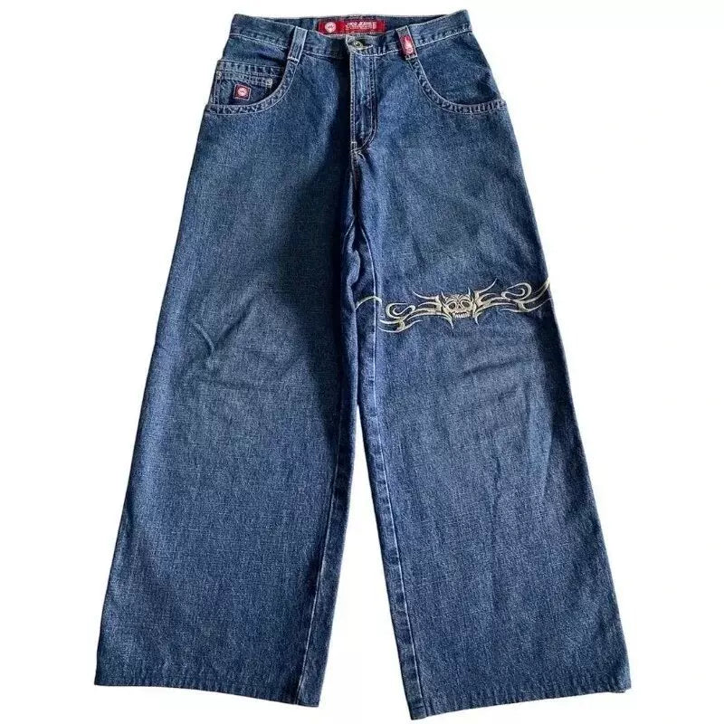 Loose straight jeans Men's retro embroidery hip -hop Gotter street clothing Harasuku Men's cross -border casual pants