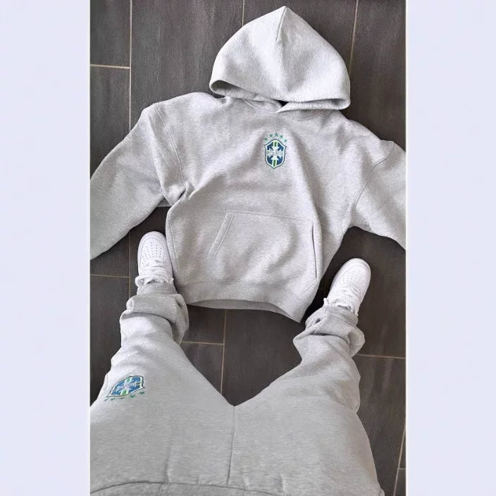 Winter men's hooded sweatshirt set, versatile long sleeved casual jacket, youth casual long sleeved sweatshirt