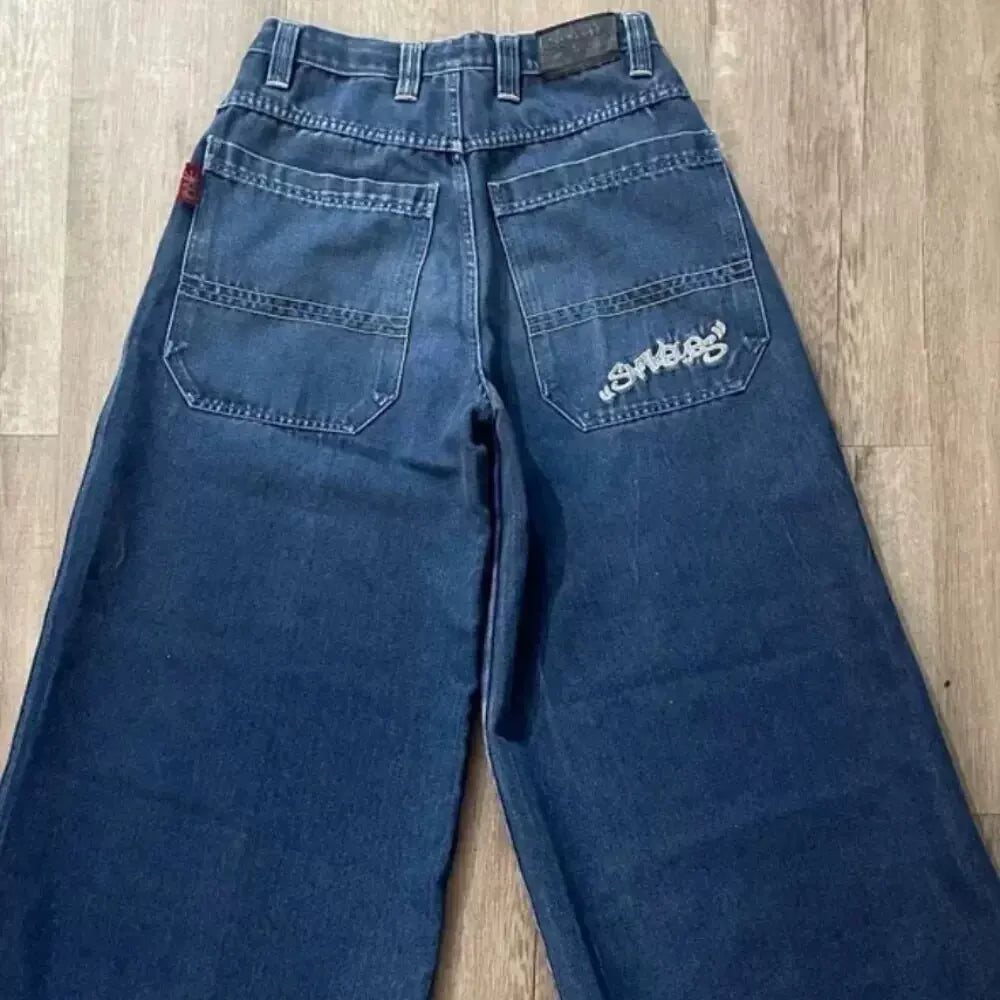 Loose straight jeans Men's retro embroidery hip -hop Gotter street clothing Harasuku Men's cross -border casual pants