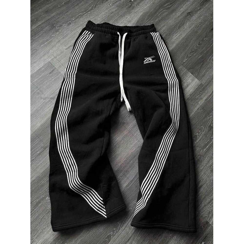 Y2K Retro Striped Wide Leg Sweatpants | Relaxed Fit Streetwear Joggers