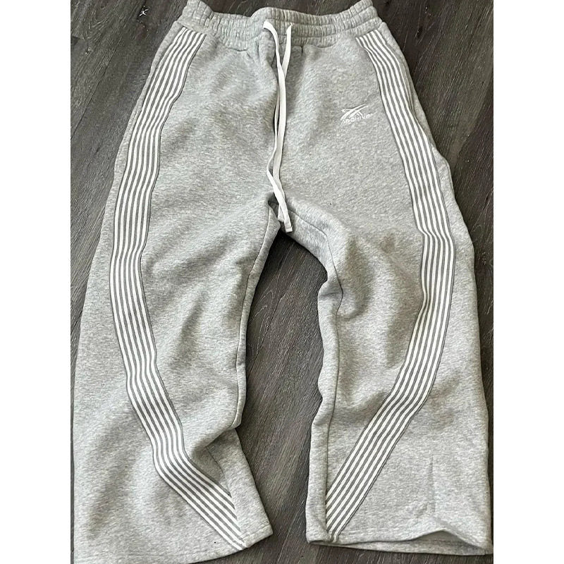 Y2K Retro Striped Wide Leg Sweatpants | Relaxed Fit Streetwear Joggers