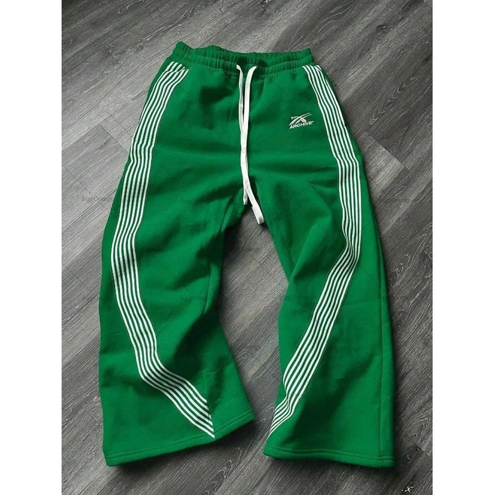 Y2K Retro Striped Wide Leg Sweatpants | Relaxed Fit Streetwear Joggers